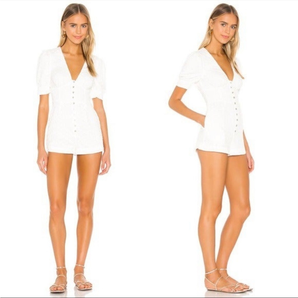 Revolve Majorelle XS white button down romper